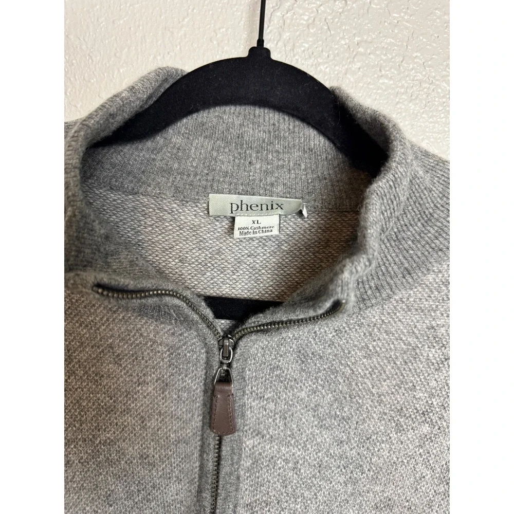 Phenix Men's 100% Cashmere Grey Quarter Zip Sweater‎ XL Funnel Neck Luxury Knit